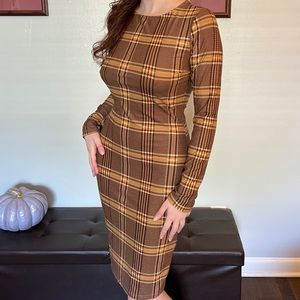 Academia Brown Plaid Bodycon Dress